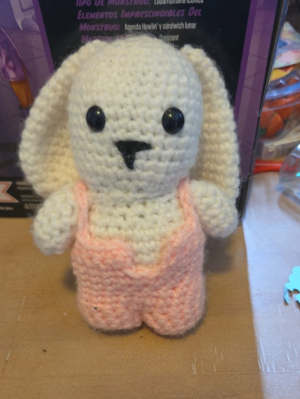 Handmade Crochet White Bunny Plush with Pink Outfit